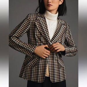Anthropologie Maeve Brown and Tan Checkered Blazer